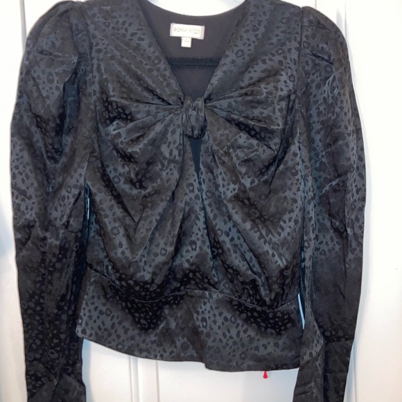 NWT Ronny Kobo BLACK NOT BLUE leopard silk bow cut out top size small $358 - Picture 6 of 15
